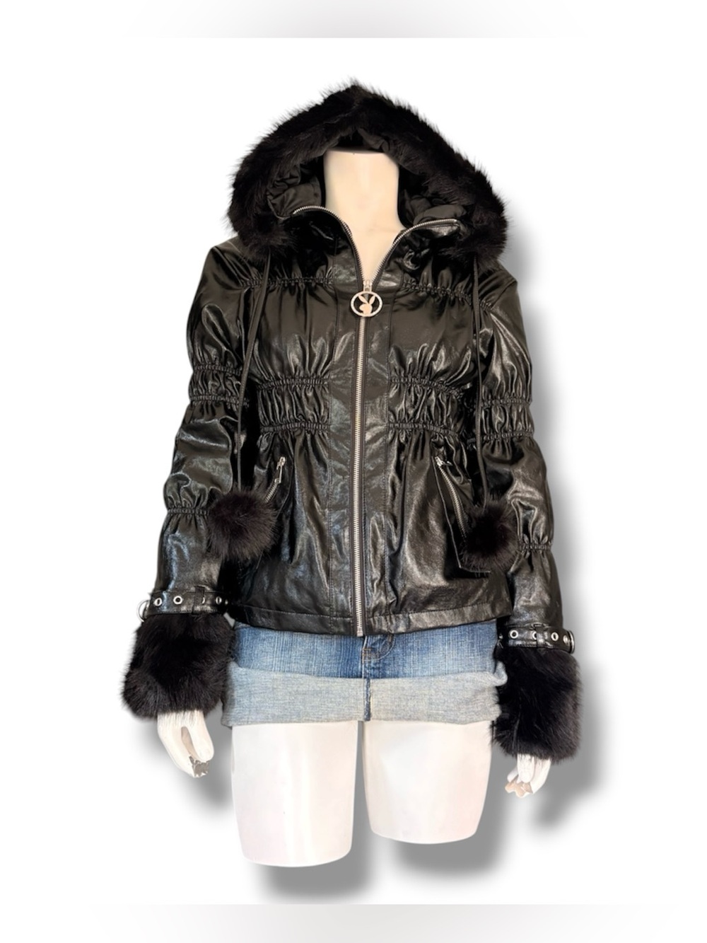 DollsKill X Playboy | Brand New Cyber Y2K Goth Grunge Fur Trim Cinched Jacket